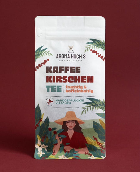 Der Kaffeekirschentee wurde handgepflückt. Schmeckt fruchtig und enthält Koffein.